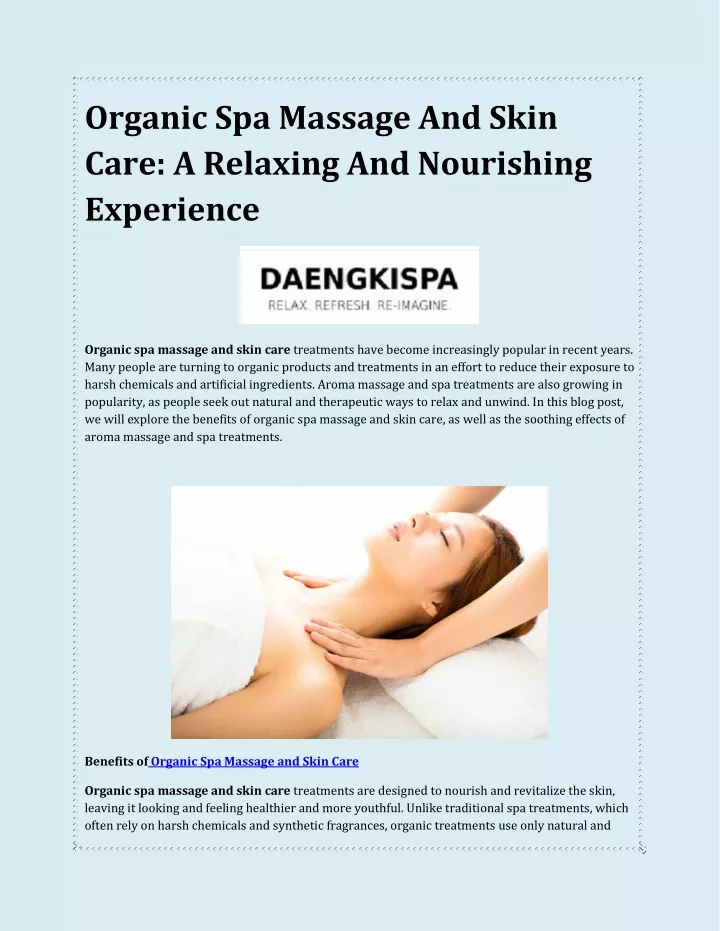 PPT Organic Spa Massage And Skin Care A Relaxing And Nourishing