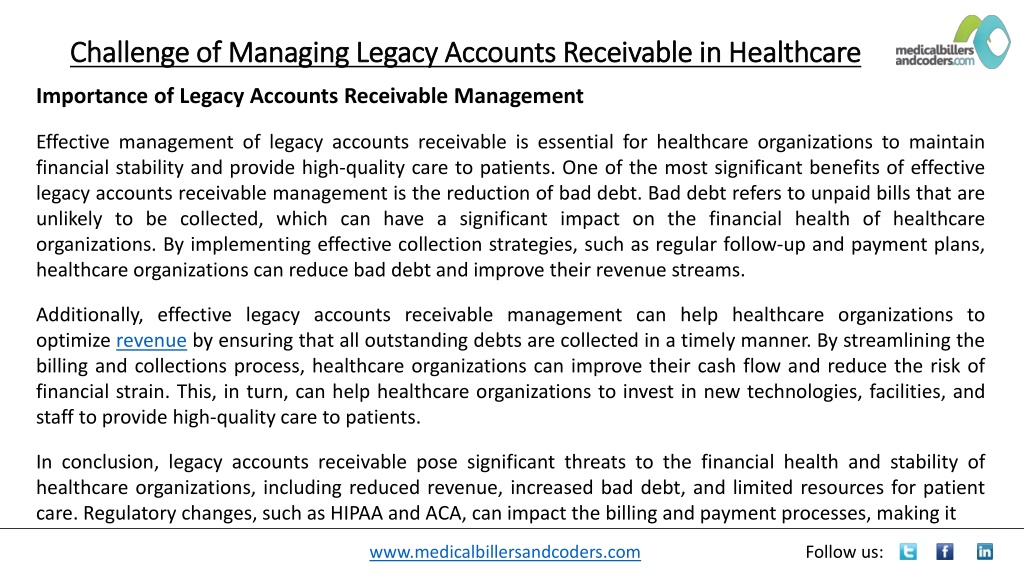 Ppt Challenge Of Managing Legacy Accounts Receivable In Healthcare