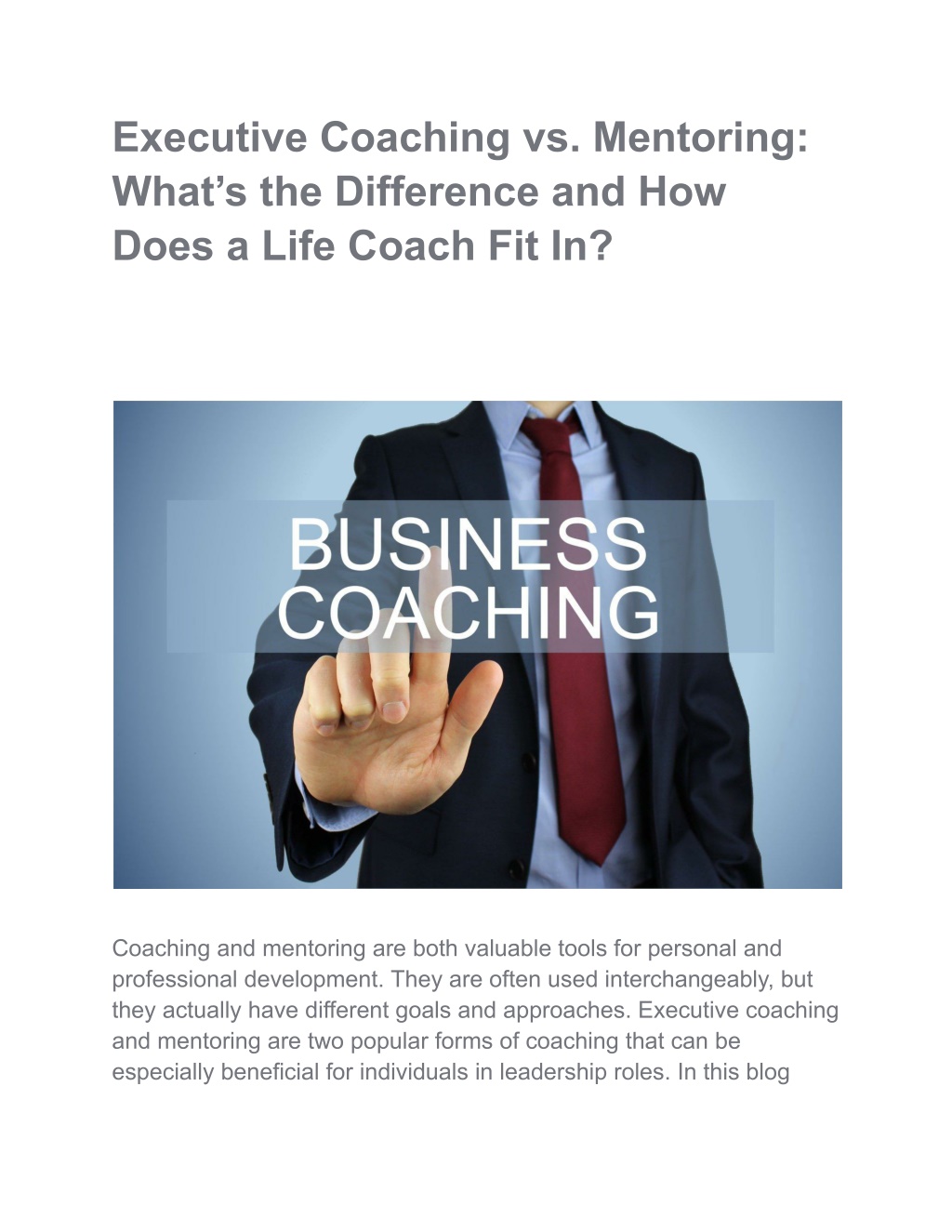 PPT Executive Coaching Vs Mentoring Whats The Difference And How