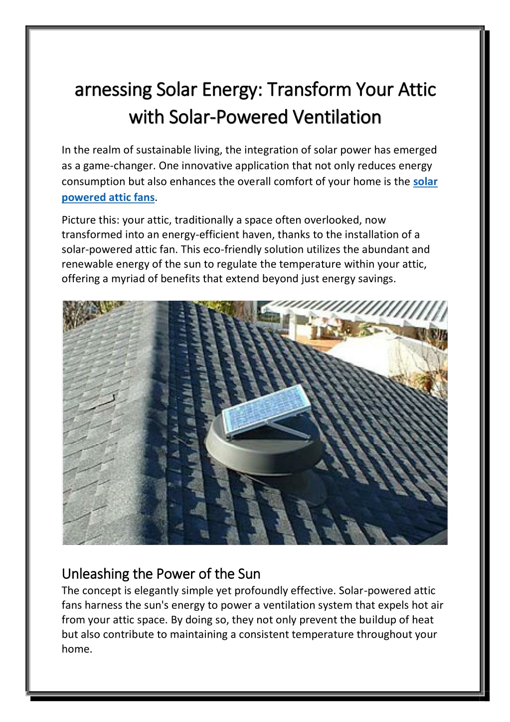 Ppt Harnessing Solar Energy Transform Your Attic With Solar Powered