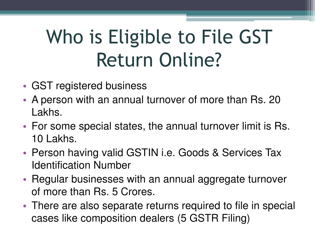 PPT GST Return Filing Online In India PowerPoint Presentation Free