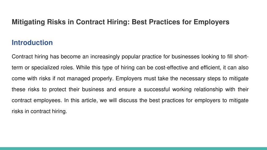 Ppt Mitigating Risks In Contract Hiring Best Practices For Employers