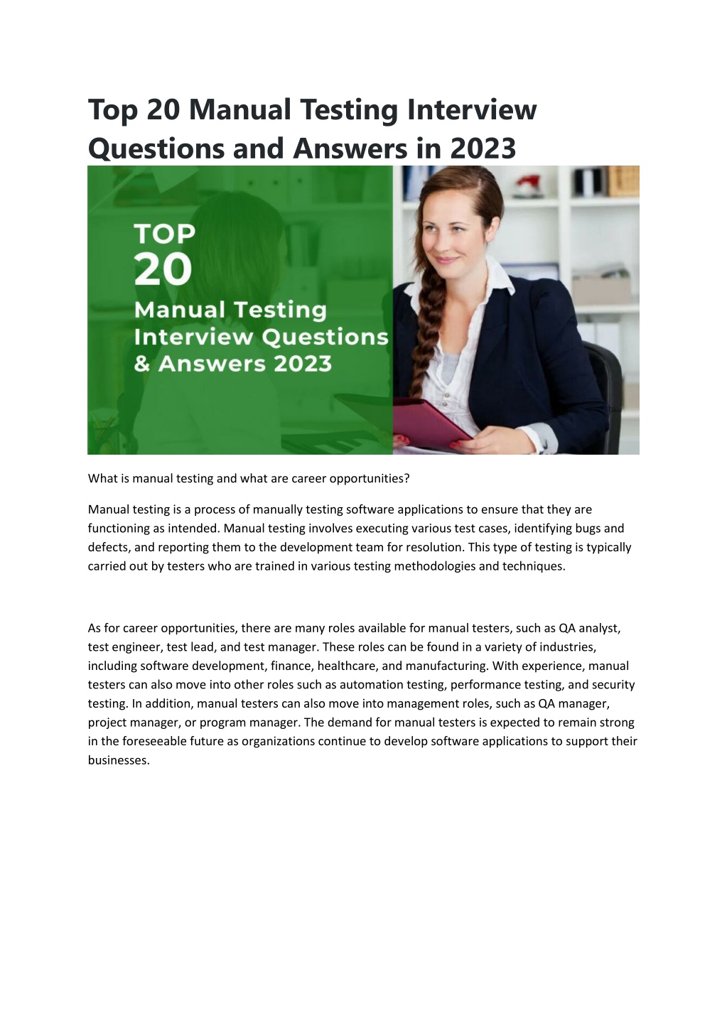 PPT Top 20 Manual Testing Interview Questions and Answers in 2023