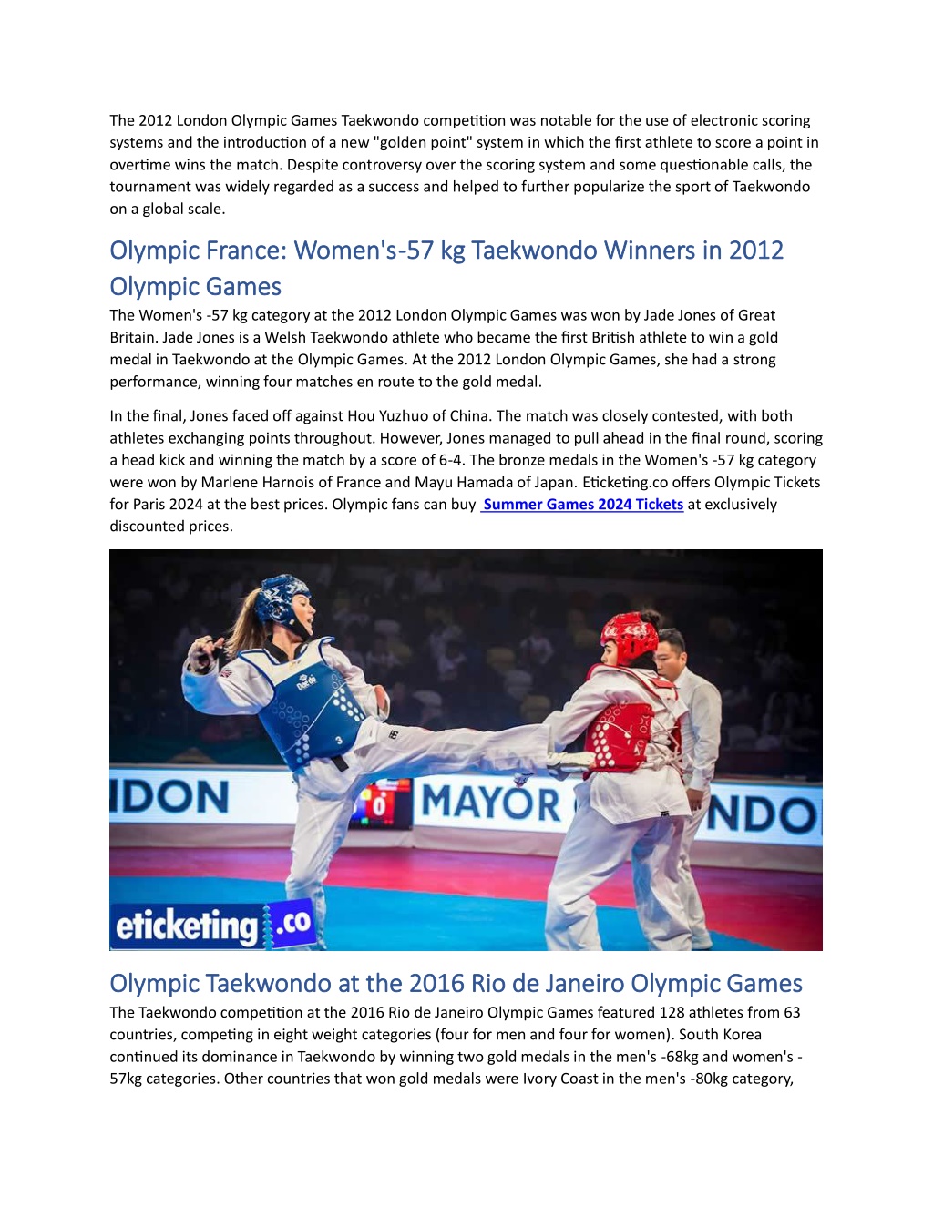 PPT France Olympic Olympic Taekwondo complete history till Olympic