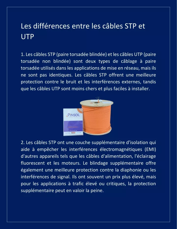 PPT - Les Différences Entre Les Câbles STP Et UTP PowerPoint ...