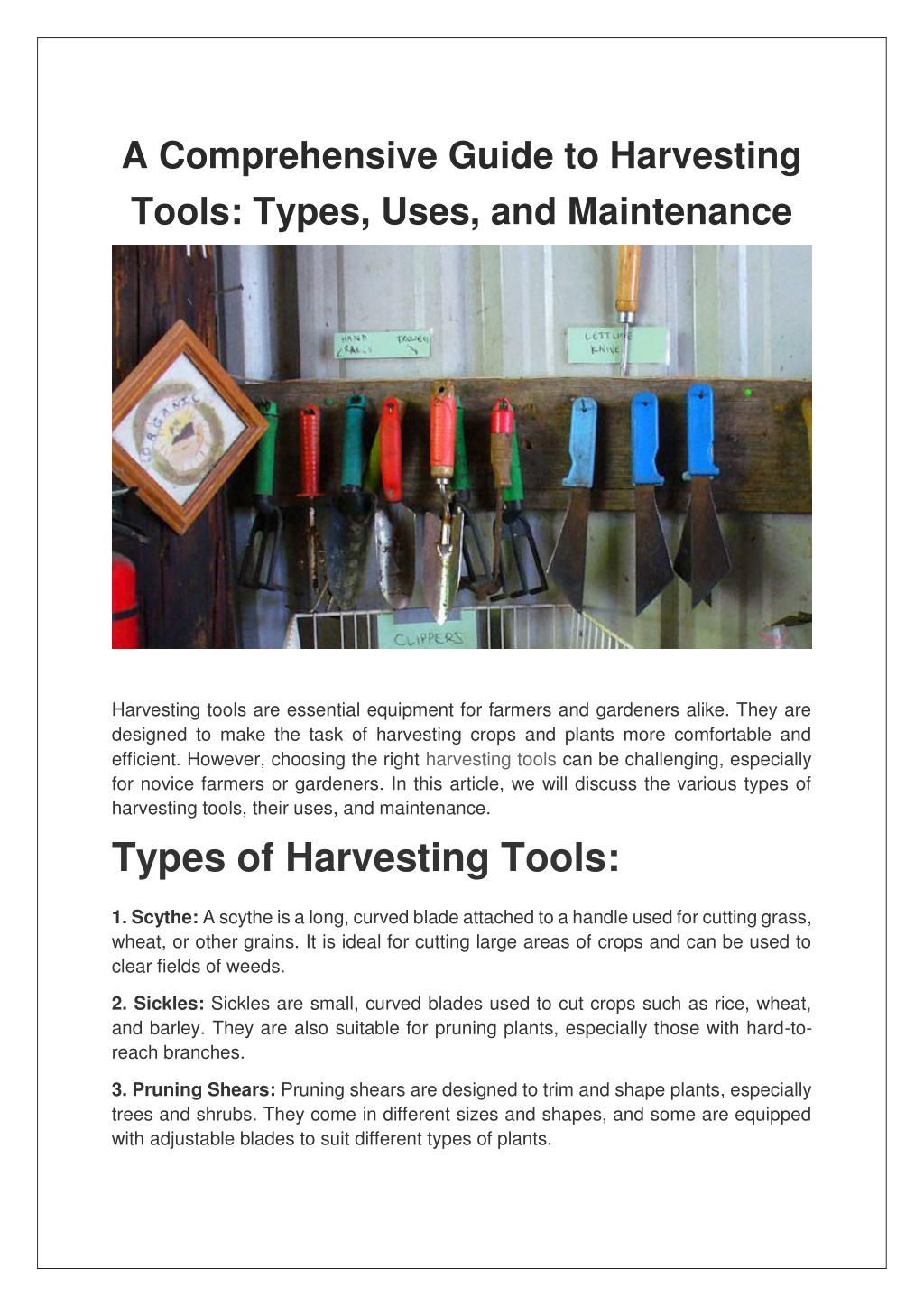 PPT A Comprehensive Guide to Harvesting Tools Types, Uses, and