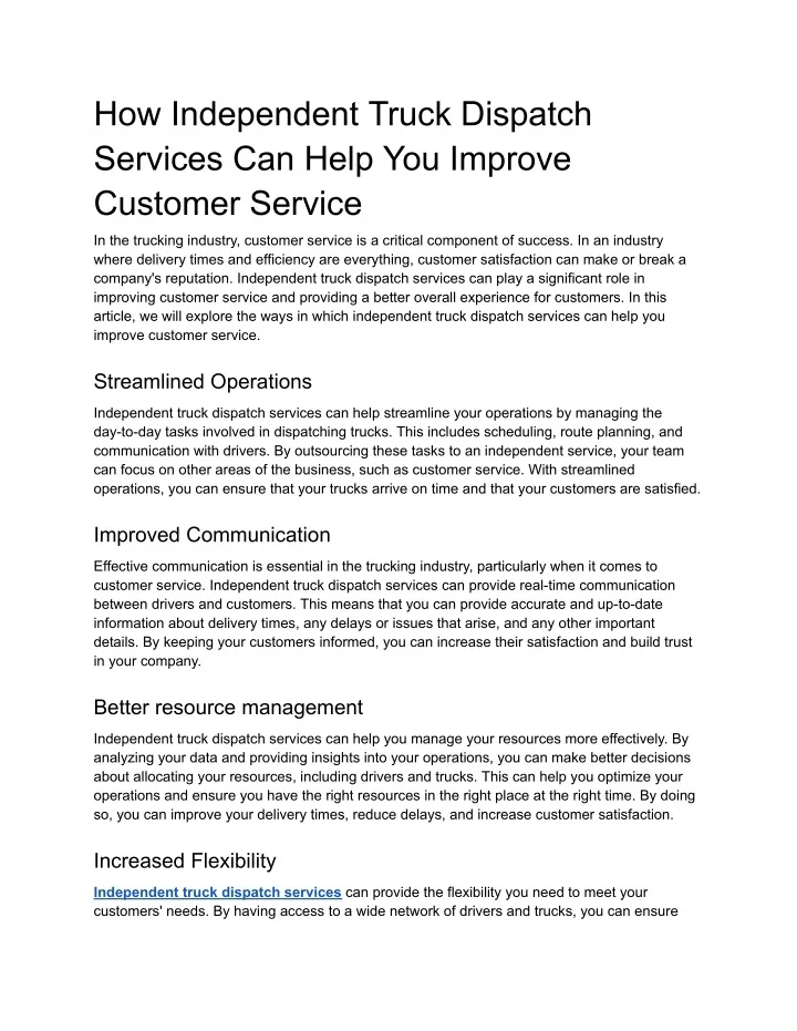 PPT How Truck Dispatch Services Can Improve Your Fleet Management PowerPoint Presentation ID
