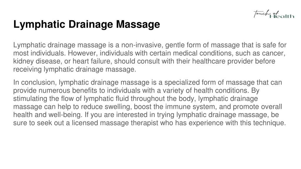 Ppt Lymphatic Drainage Massage Powerpoint Presentation Free Download