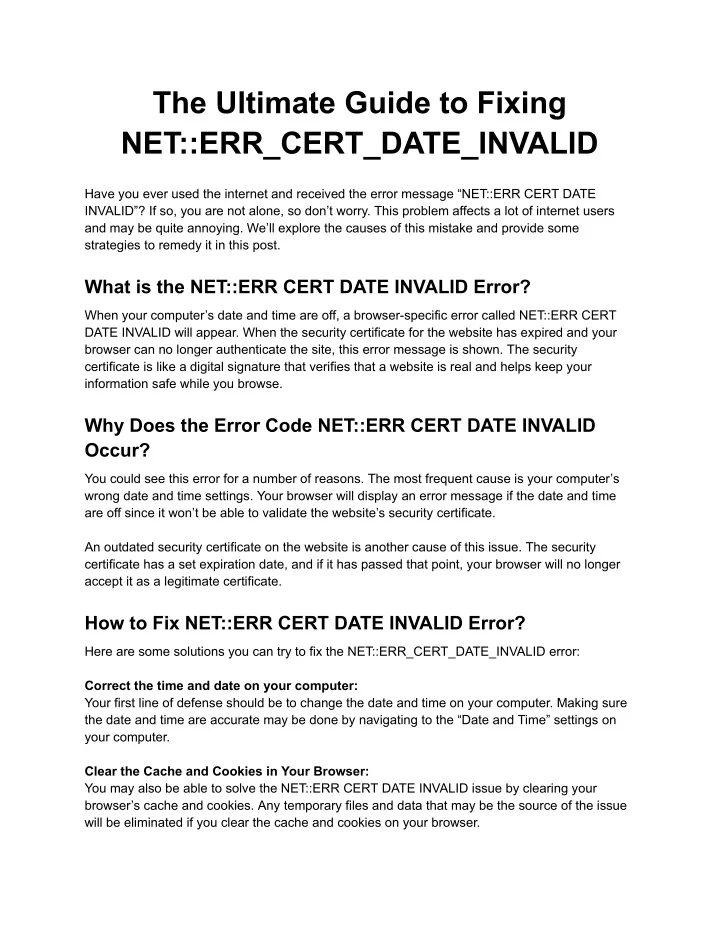 PPT - The Ultimate Guide to Fixing NET__ERR_CERT_DATE_INVALID ...