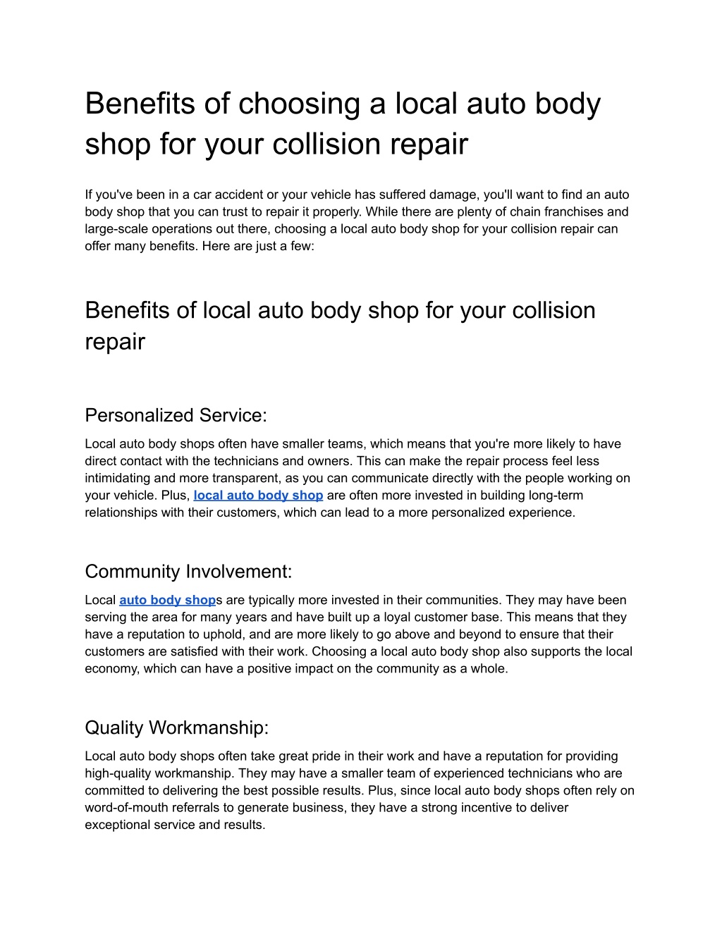 PPT Benefits of choosing a local auto body shop for your collision