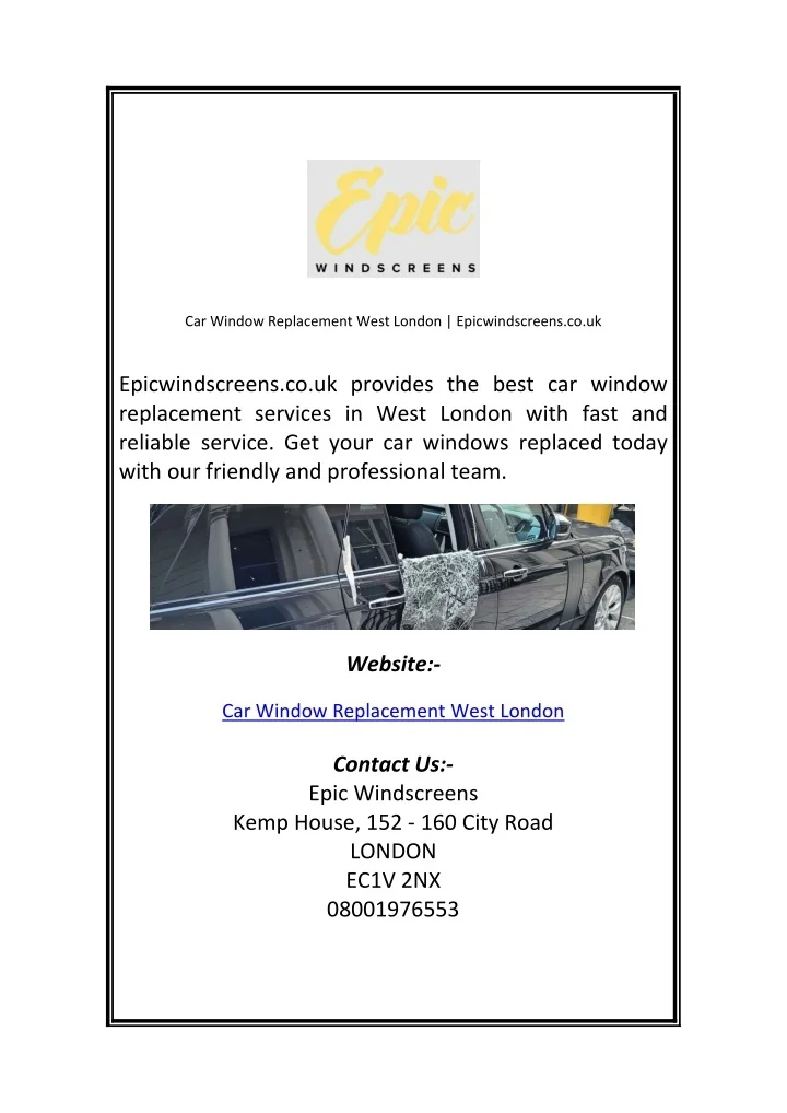 PPT Car Window Replacement West London Epicwindscreens co uk