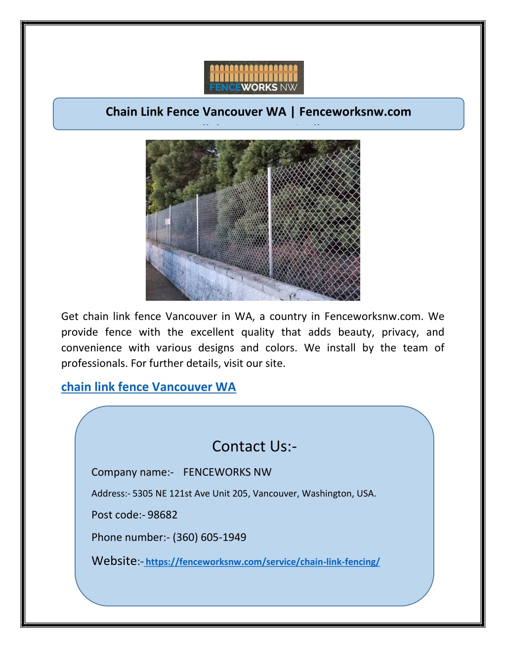 PPT Chain Link Fence Vancouver WA PowerPoint