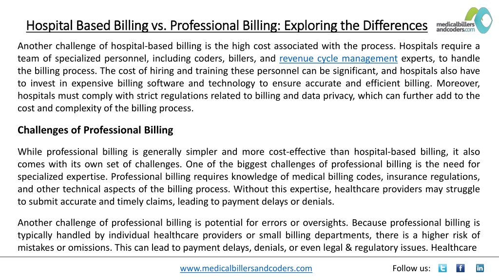 PPT - Hospital Based Billing vs. Professional Billing: Exploring the ...