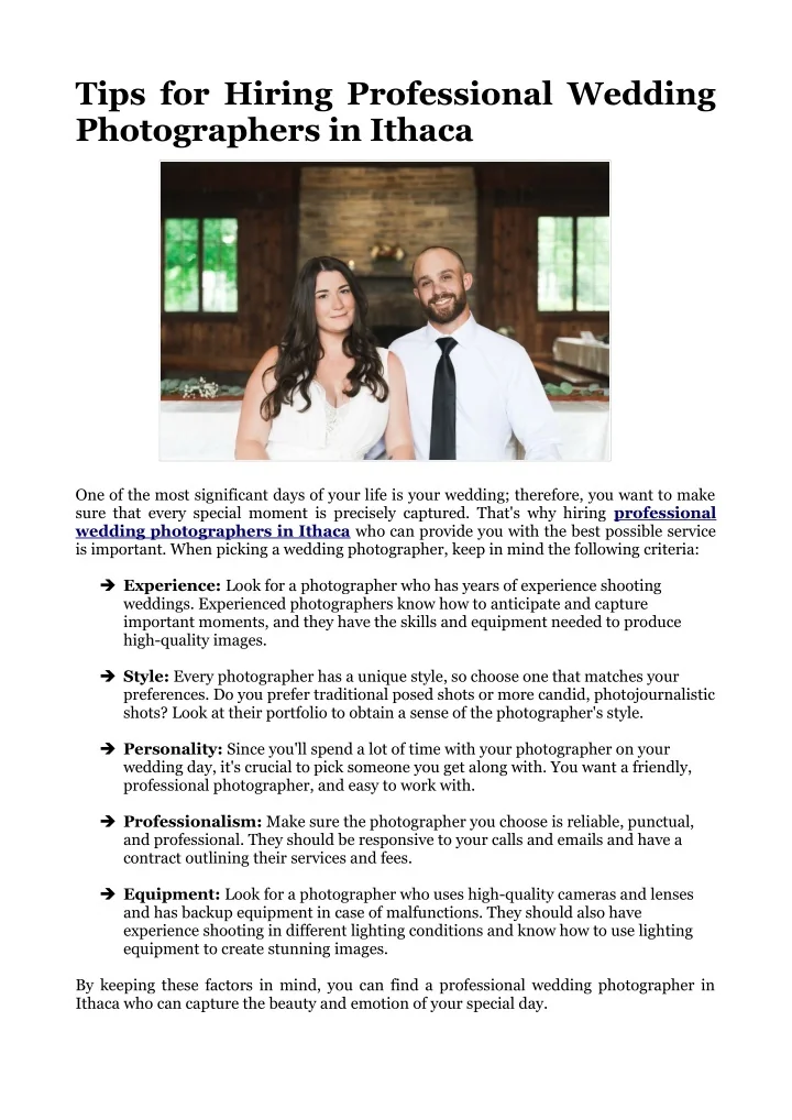 PPT Tips for Hiring Professional Wedding Photographers in Ithaca