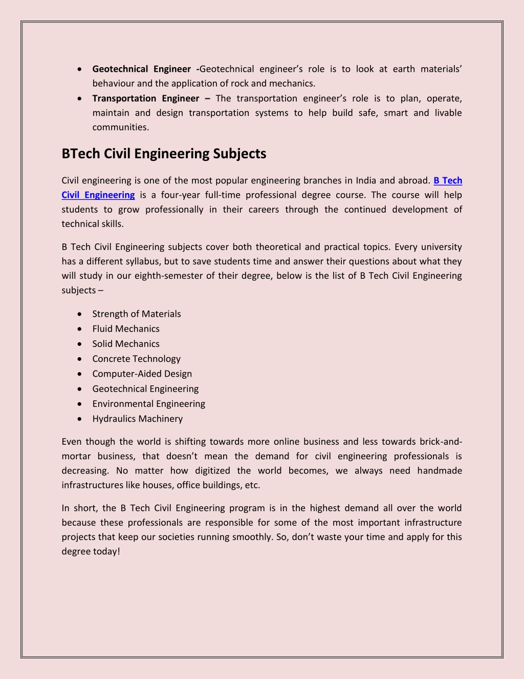 PPT Rewarding Career Opportunities After B Tech Civil Engineering 