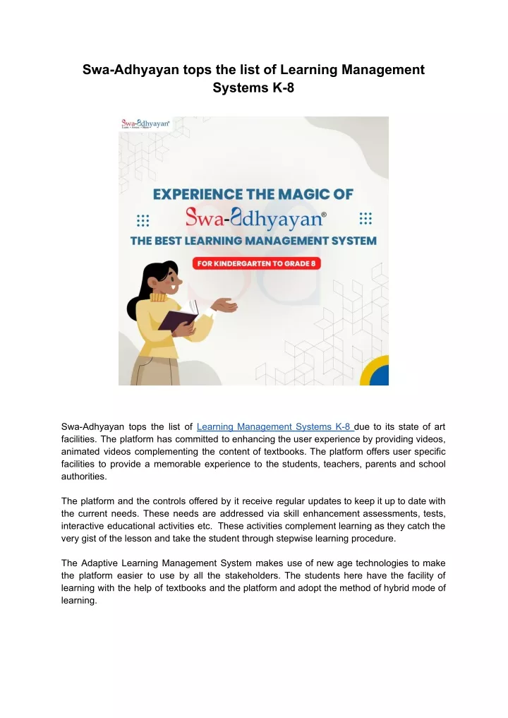 Ppt swa adhyayan tops the list of learning management systems k 8