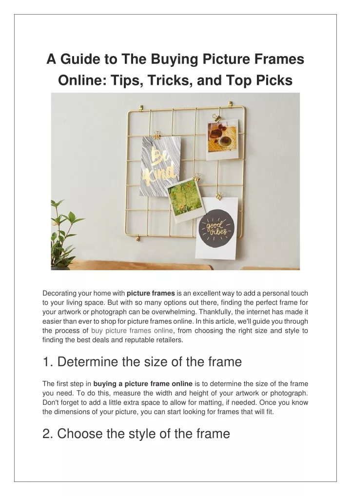 PPT A Guide to The Buying Picture Frames Online Tips, Tricks, and Top