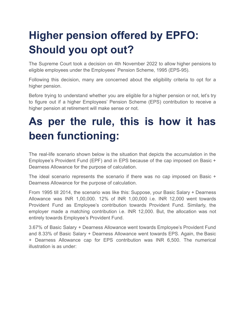 PPT Higher pension offered by EPFO Should you opt out? PowerPoint