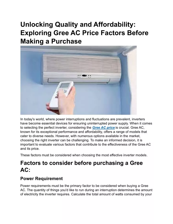 PPT - Unlocking Quality and Affordability: Exploring Gree AC Price 