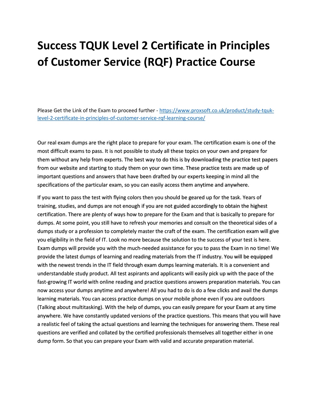 Tquk Level 2 Certificate In Principles Of Customer Service