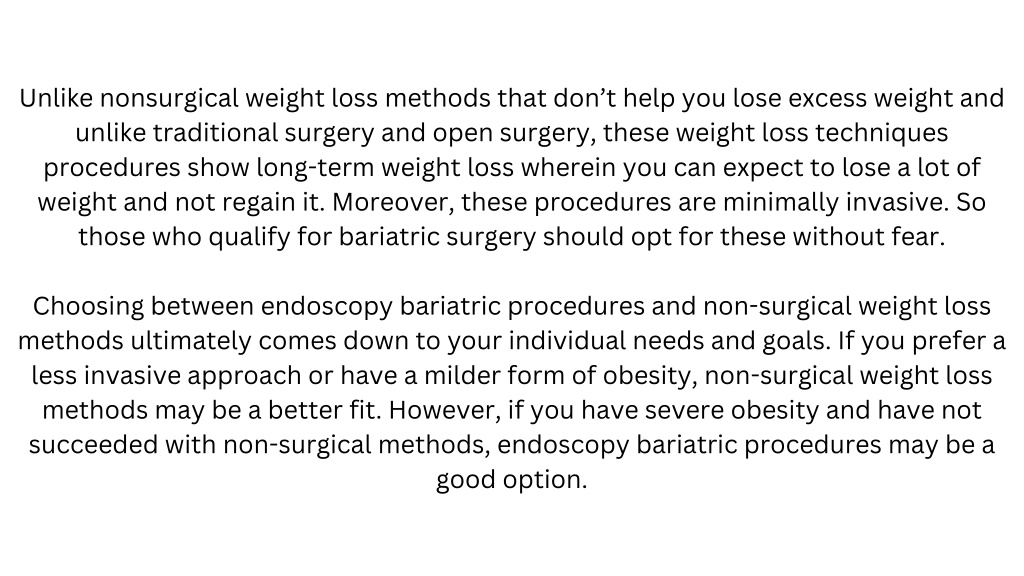 PPT Endoscopy Bariatric Procedure vs. NonSurgical Weight Loss Which