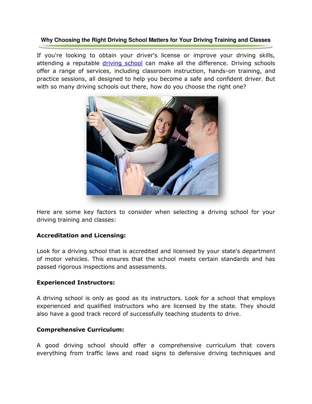 essay about driving school