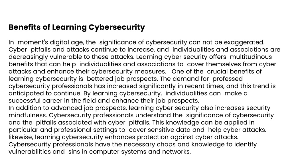 PPT - _The Benefits of Learning Cybersecurity_ Why It's Important in ...