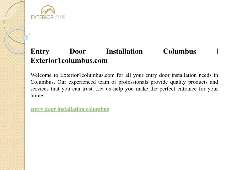 PPT Entry Door Installation Columbus PowerPoint