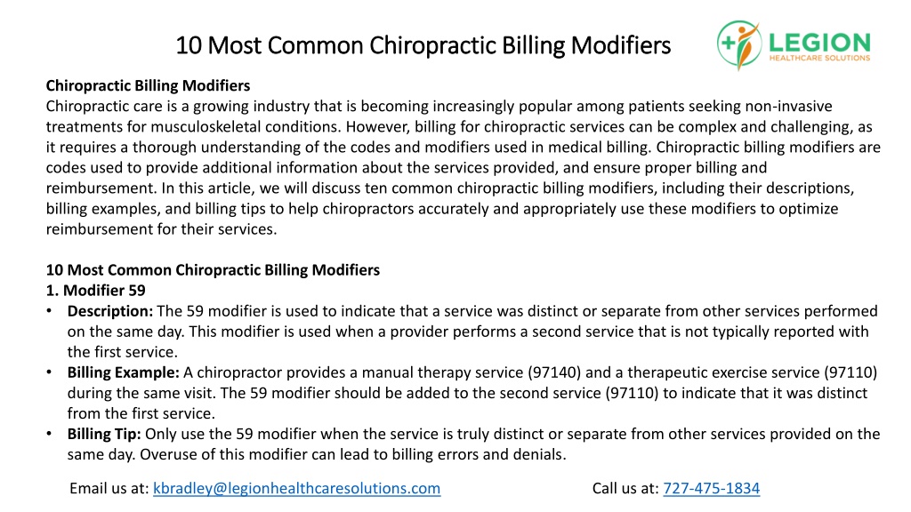 Ppt 10 Most Common Chiropractic Billing Modifiers Powerpoint Presentation Id12165487 