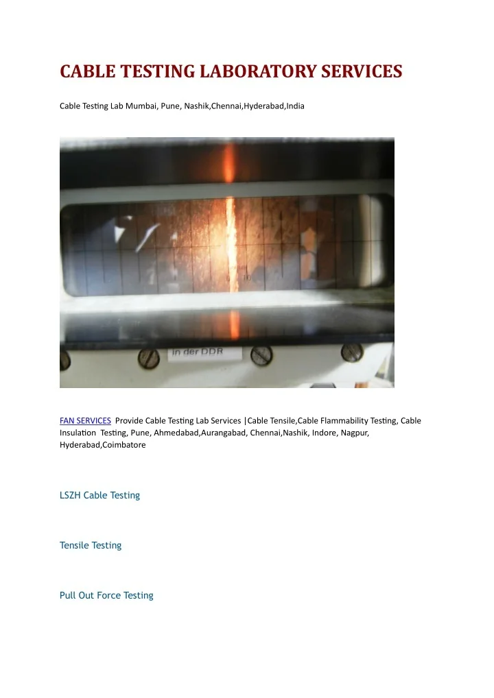 Ppt Cable Testing Lab Mumbai Pune Nashik Chennai Hyderabad India