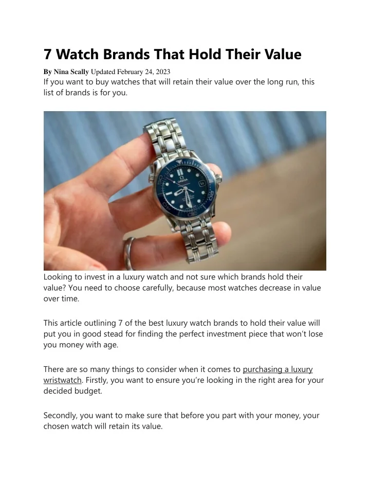 PPT 7 Watch Brands That Hold Their Value PowerPoint Presentation