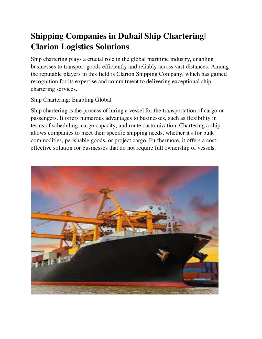 PPT - Shipping Companies In Dubai|Ship Chartering| Clarion Logistics ...