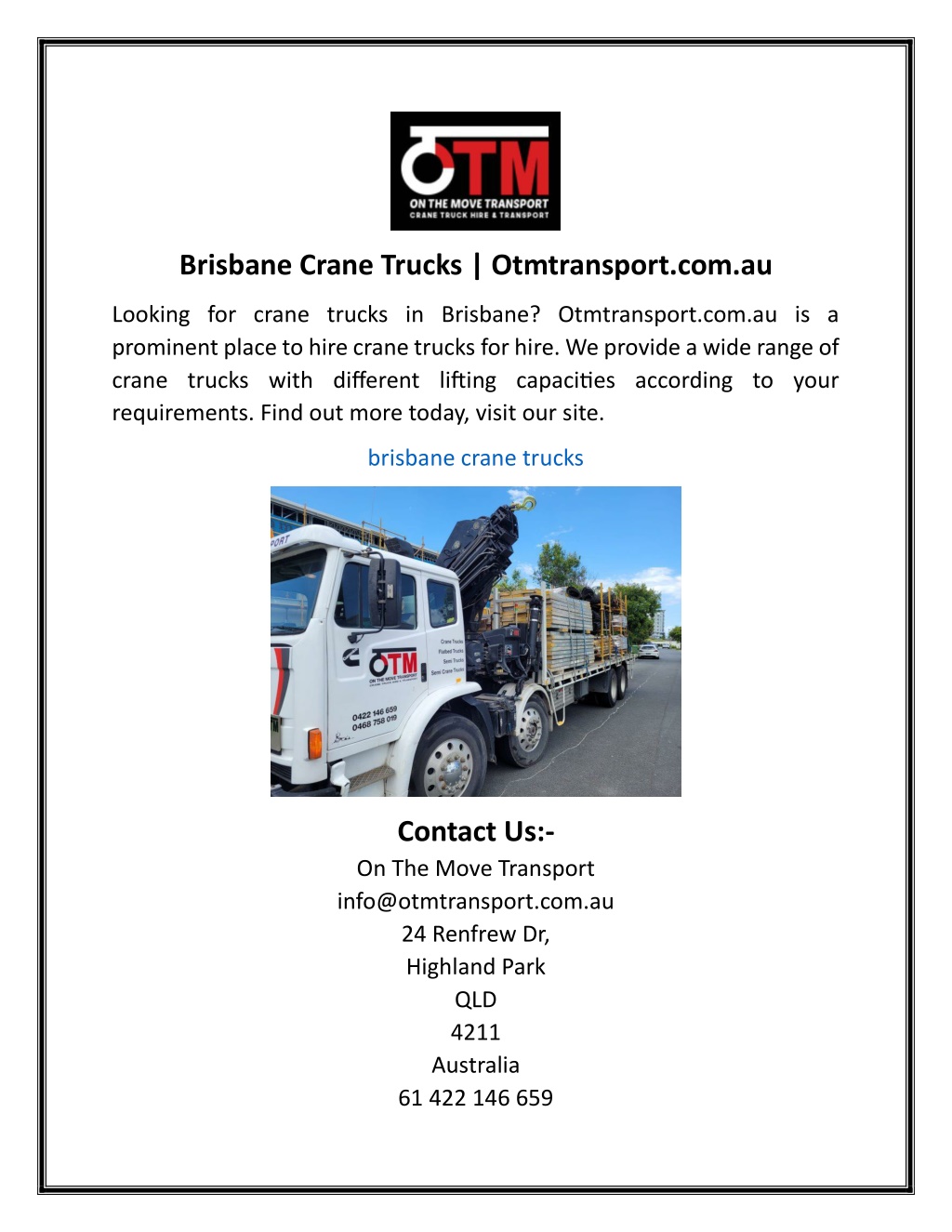 PPT Brisbane Crane Trucks PowerPoint Presentation