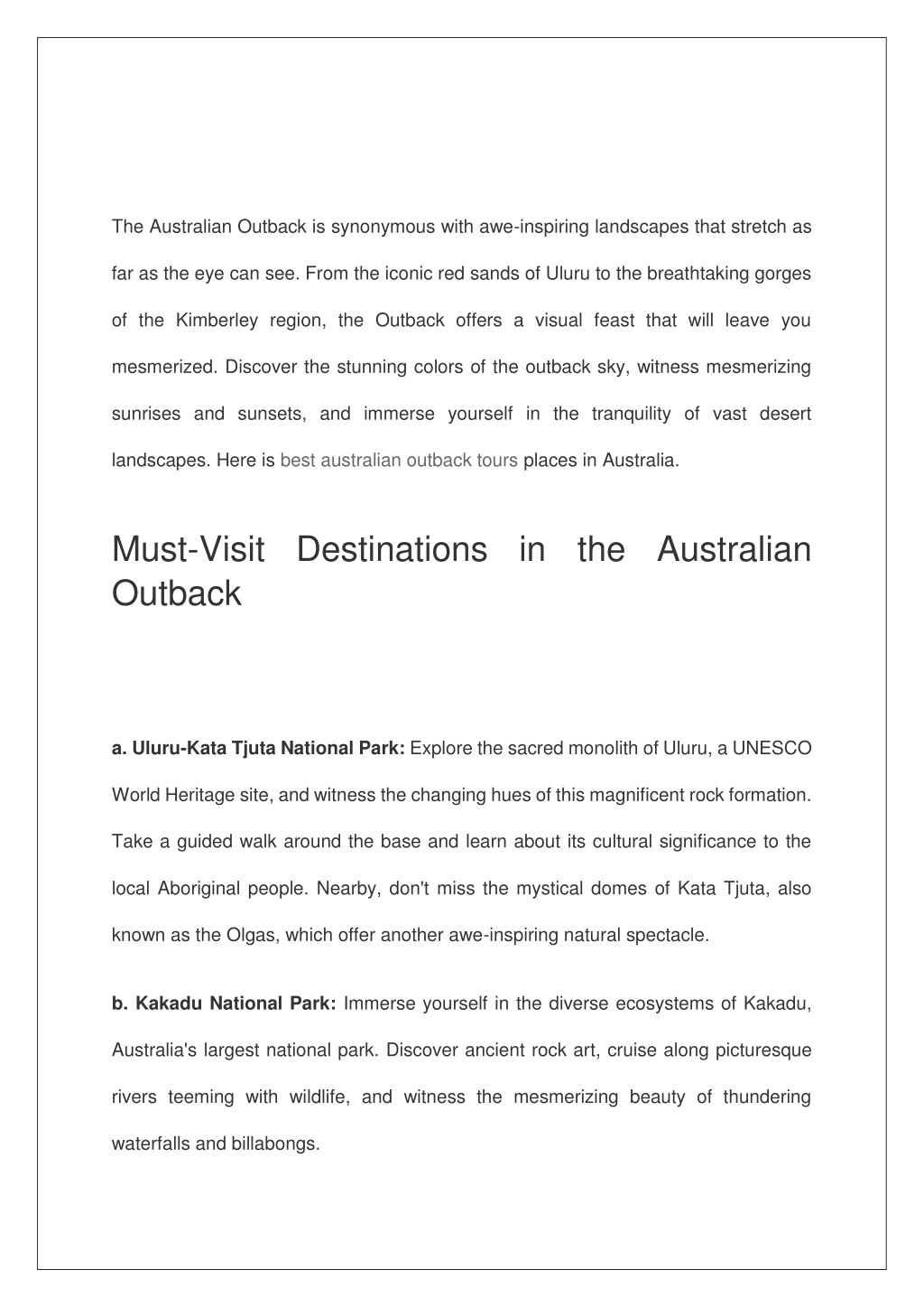 PPT - Discover the Unforgettable Australian Outback Tours An ...