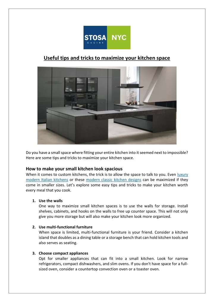 PPT - Stosa Cucine New York - Useful tips and tricks to maximize your