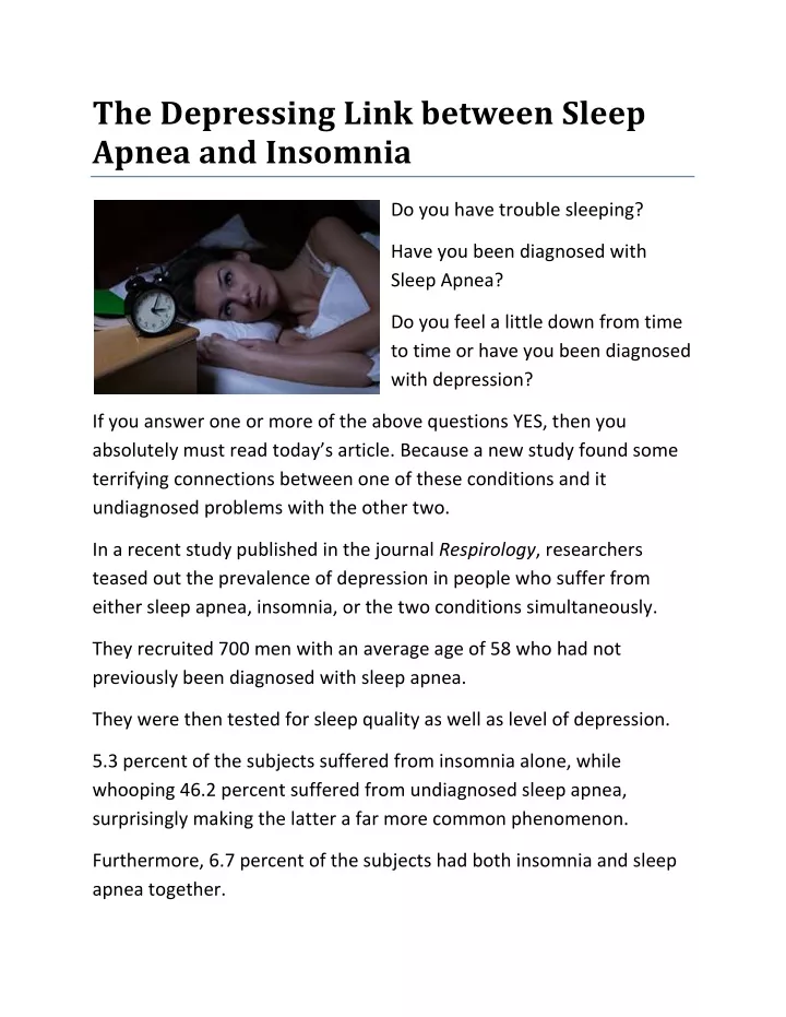 Ppt The Depressing Link Between Sleep Apnea And Insomnia Powerpoint Presentation Id 12176606