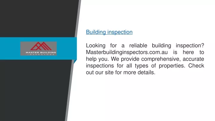 PPT - Building Inspection Masterbuildinginspectors.com.au PowerPoint ...