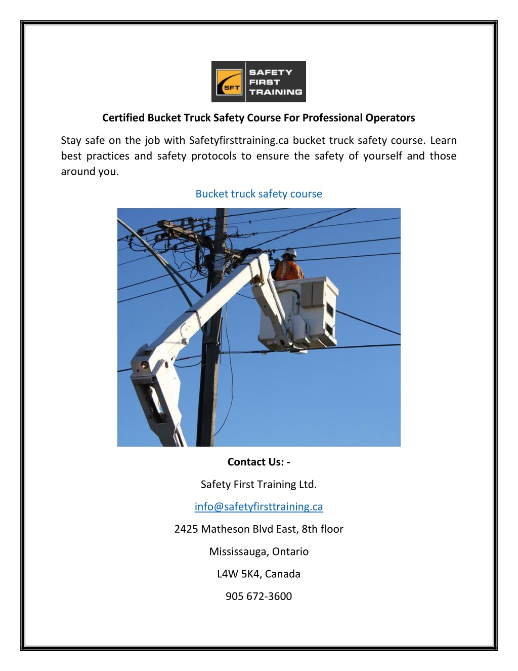 PPT Certified Bucket Truck Safety Course For Professional Operators