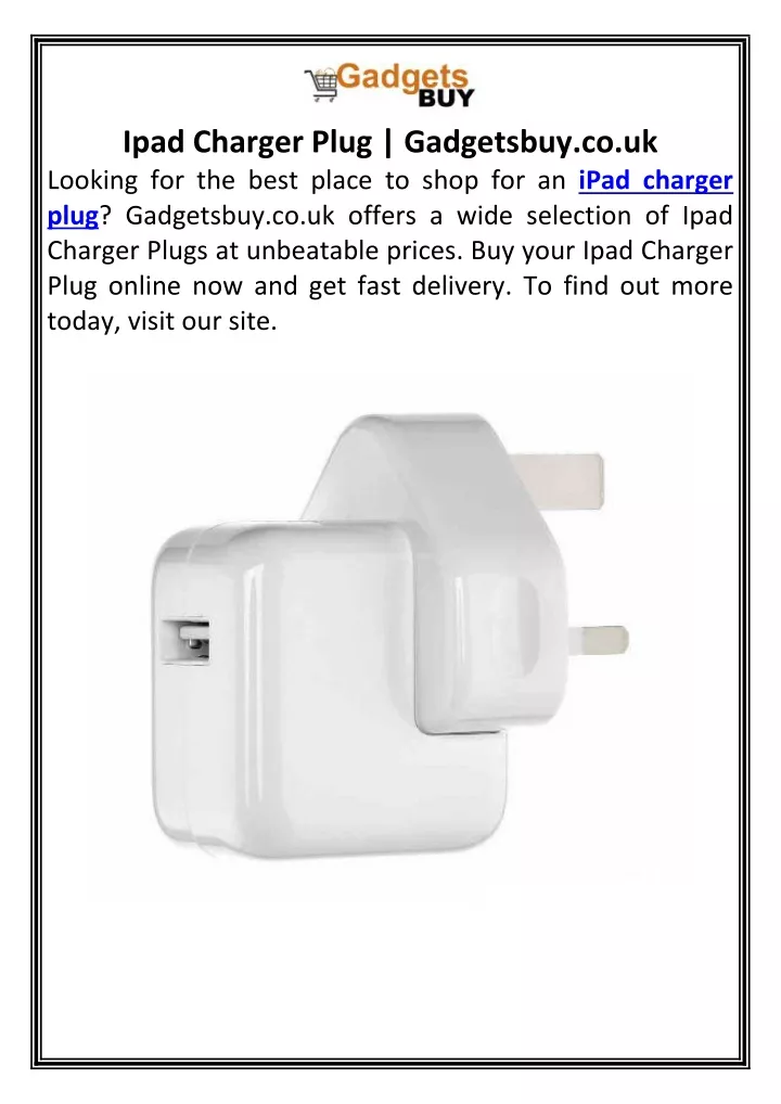 PPT Ipad Charger Plug Gadgetsbuy.co.uk PowerPoint Presentation, free download ID12180573