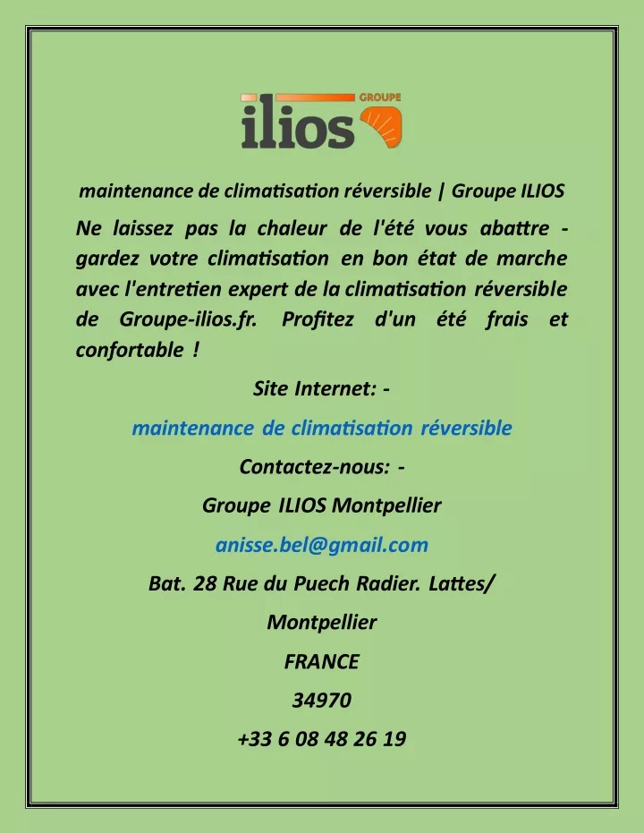 Ppt Maintenance De Climatisation R Versible Groupe Ilios Powerpoint