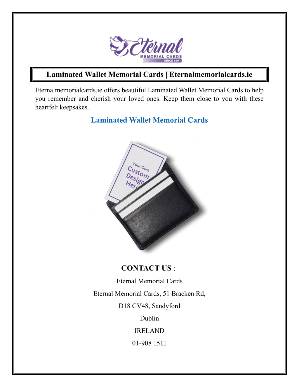 PPT Laminated Wallet Memorial Cards Eternalmemorialcards.ie