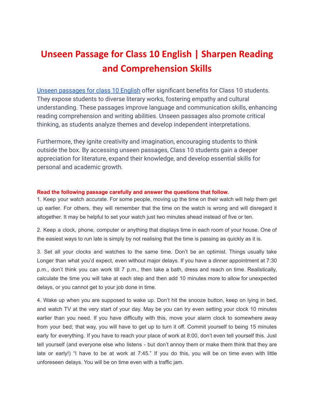 PPT - Unseen Passage For Class 10 English _ Sharpen Reading And ...