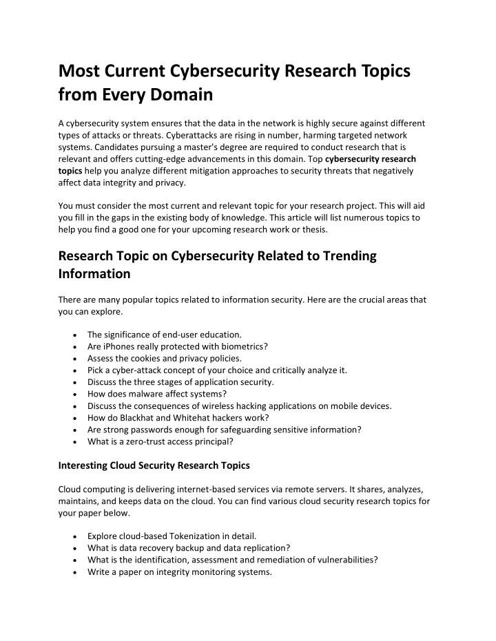 cybersecurity topics for research