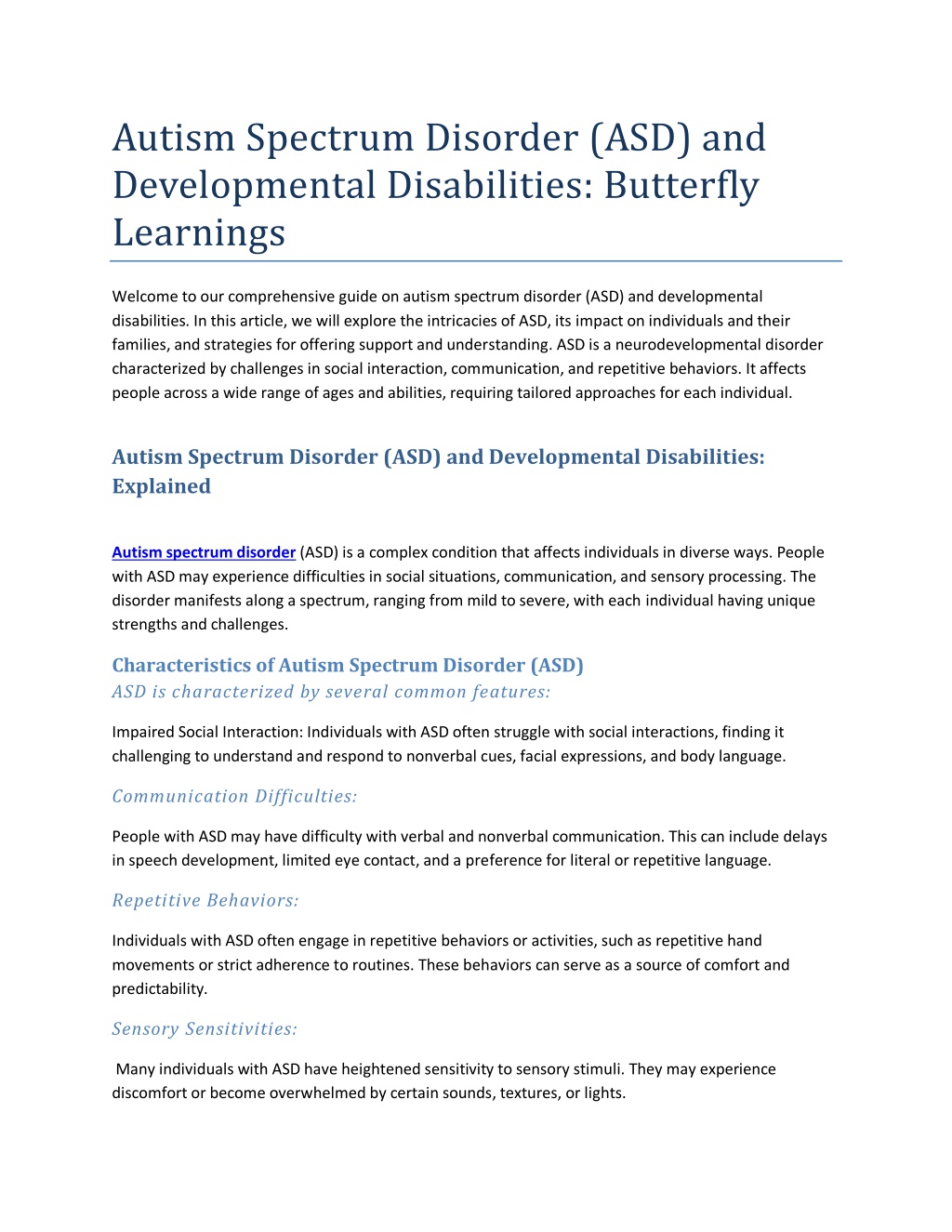 Ppt Autism Spectrum Disorder Asd And Developmental Disabilities Butterfly Learnings