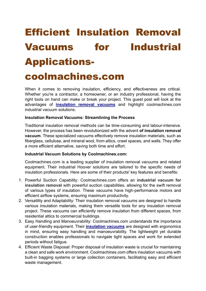 PPT Efficient Insulation Removal Vacuums for Industrial Applications