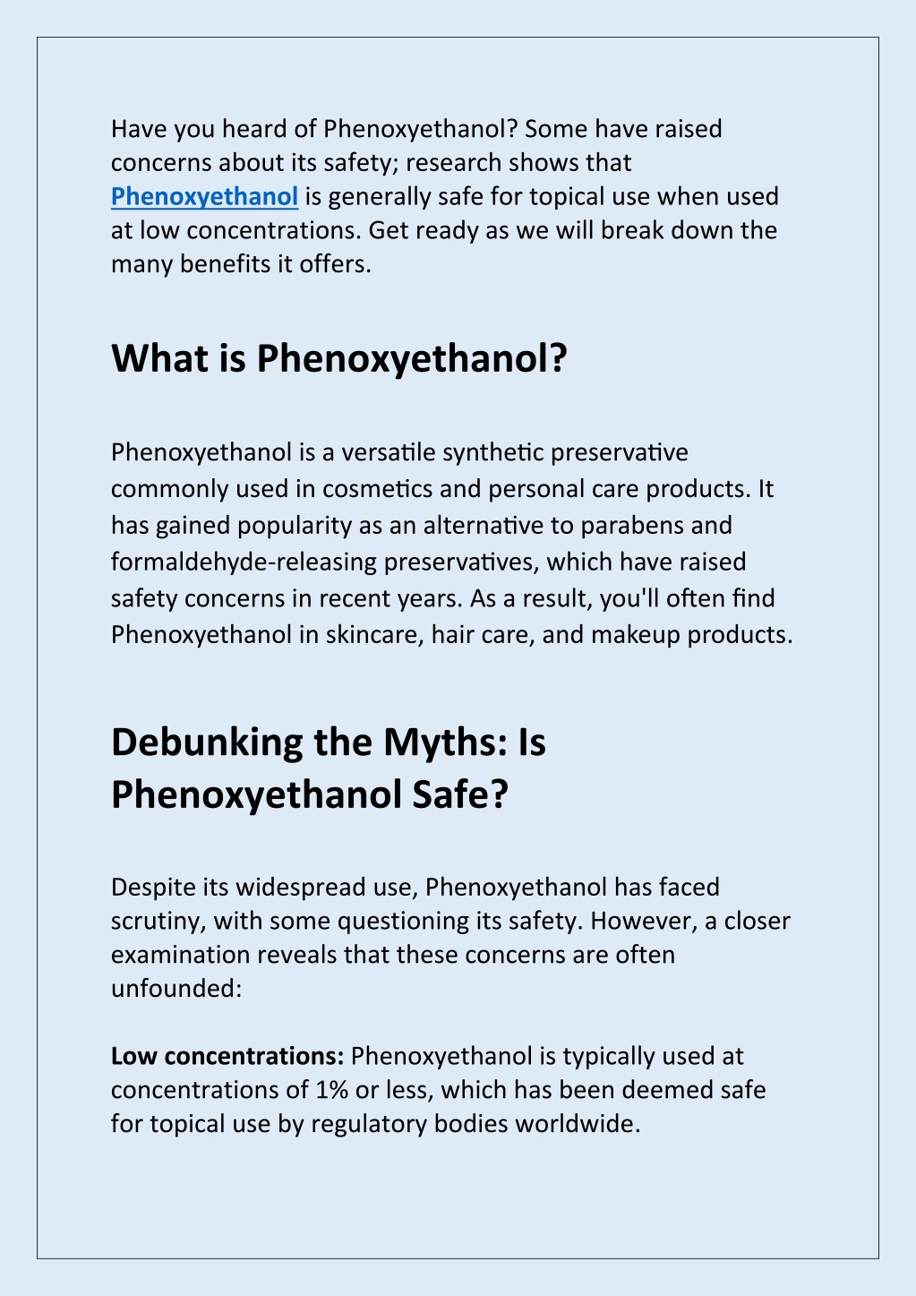 PPT - Don't Fear Phenoxyethanol: Benefits and Safety Explained 