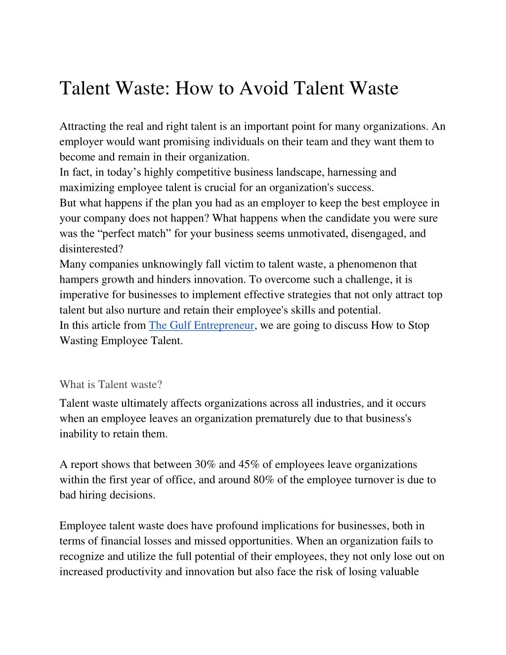 PPT - Talent Waste_ How to Avoid Talent Waste PowerPoint Presentation ...
