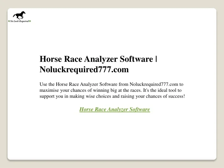 PPT Horse Race Analyzer Software PowerPoint