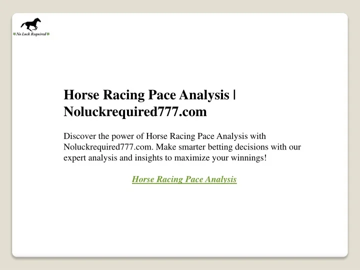 PPT Horse Racing Pace Analysis PowerPoint