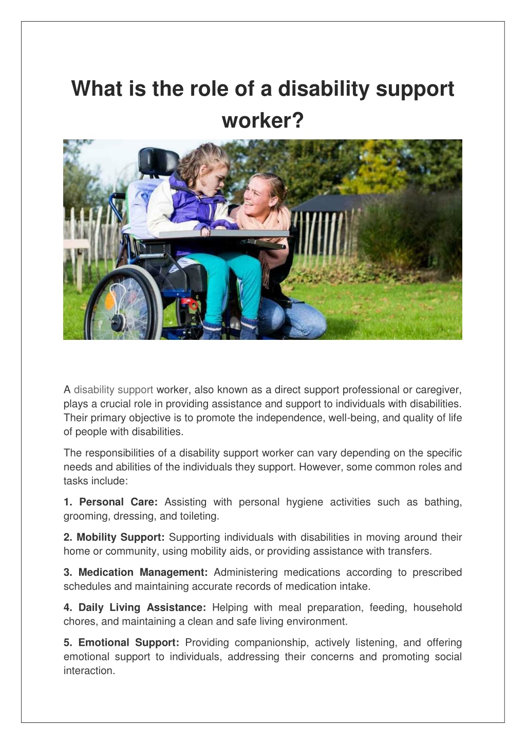 PPT What Is The Role Of A Disability Support Worker PowerPoint 